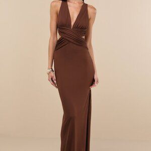Lulus Alexandria Brown Backless Column Maxi Dress - Size S